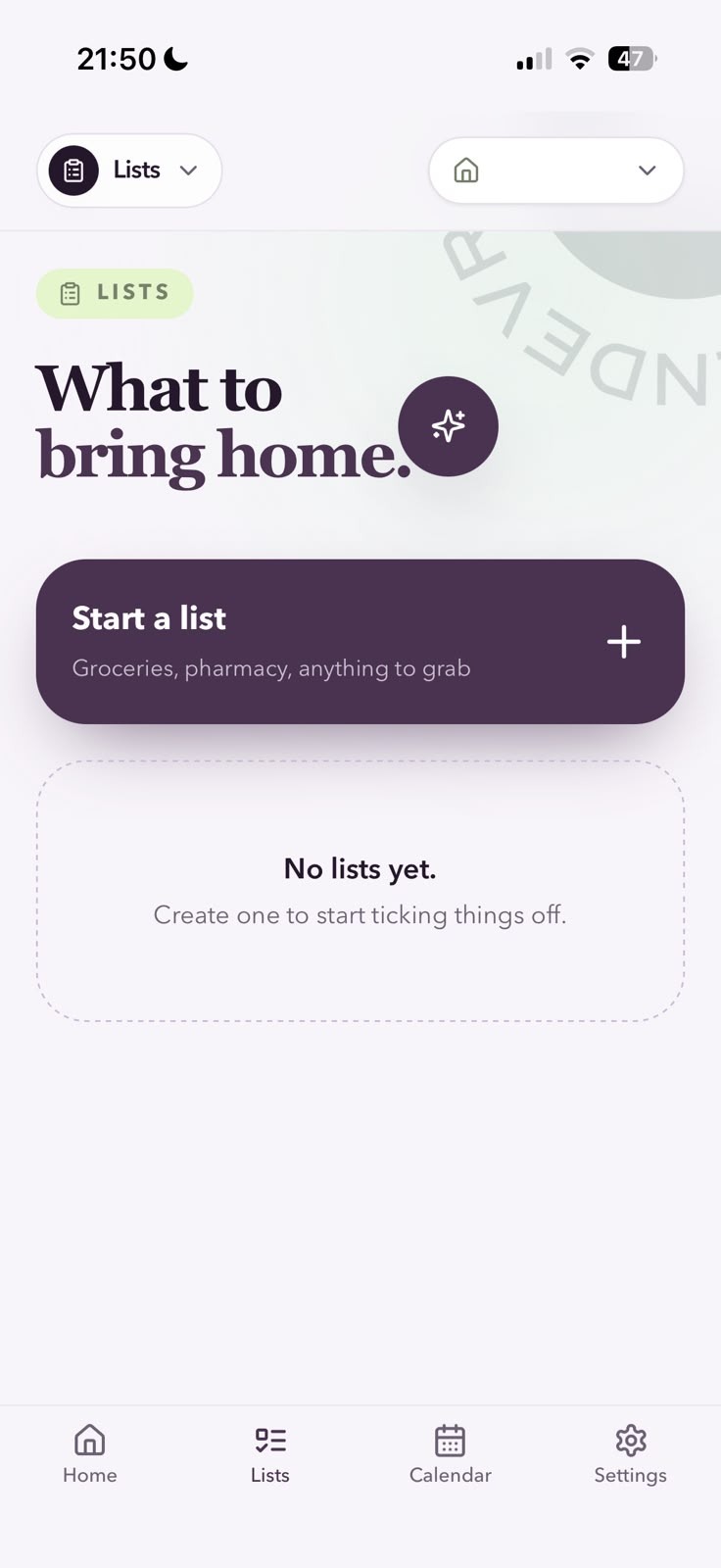 Hearthly app — lists screen