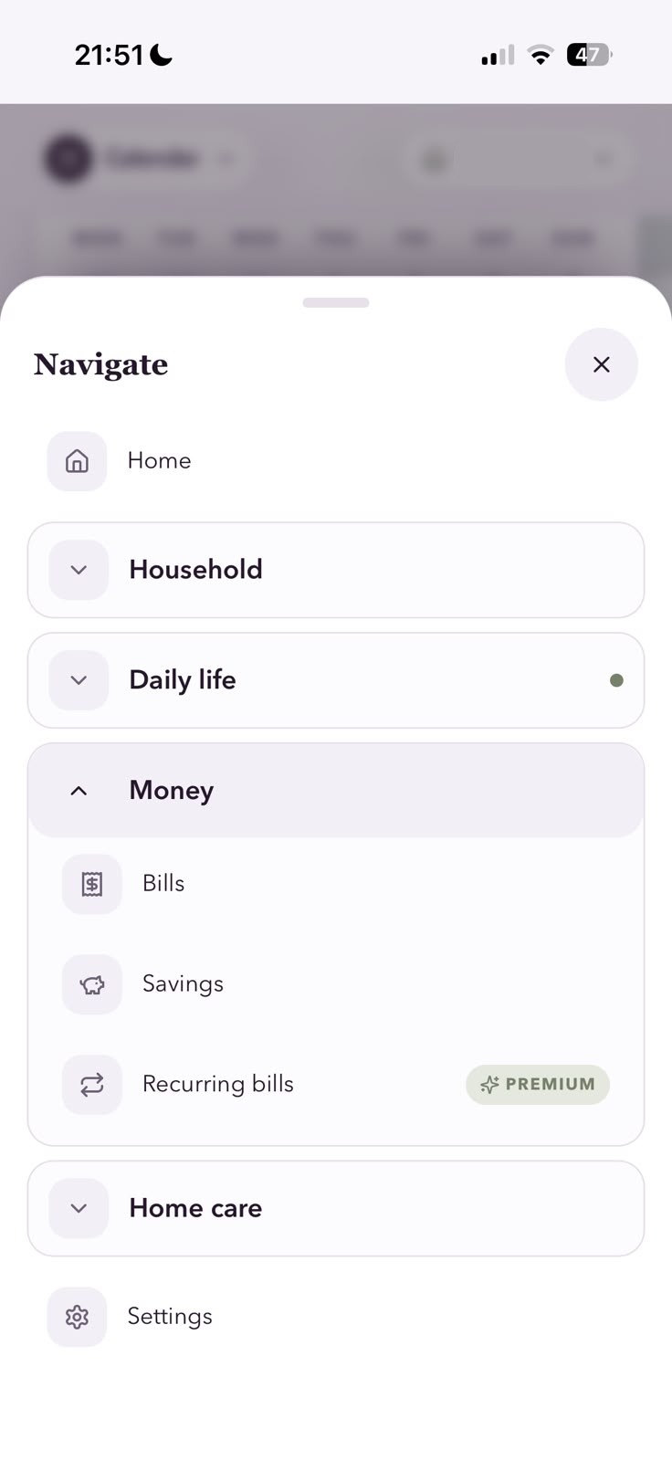 Hearthly app — money screen